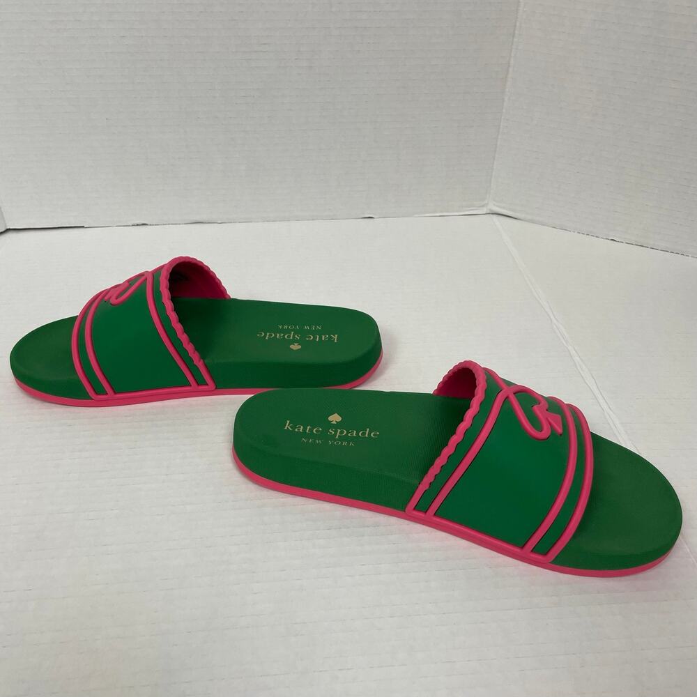 Kate Spade Green Pink Pool Slide Sandals 8B - Picture 7 of 8